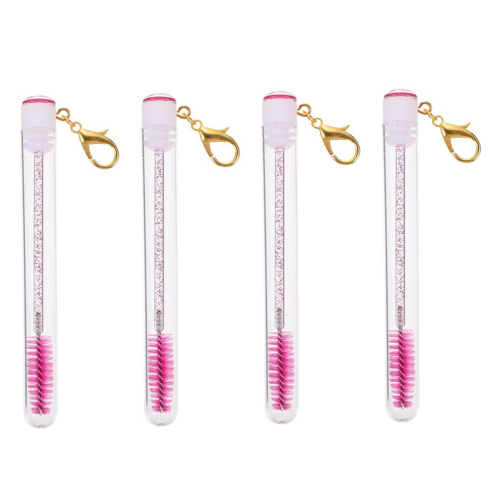 Beatifufu 4pcs Eyelash Brush Tubes with Keychain Portable Mascara Wands for Eyebrow and Eyelash Makeup Lightweight Plastic and Fiber Brushes Travel Friendly Beauty Tools Rose Red