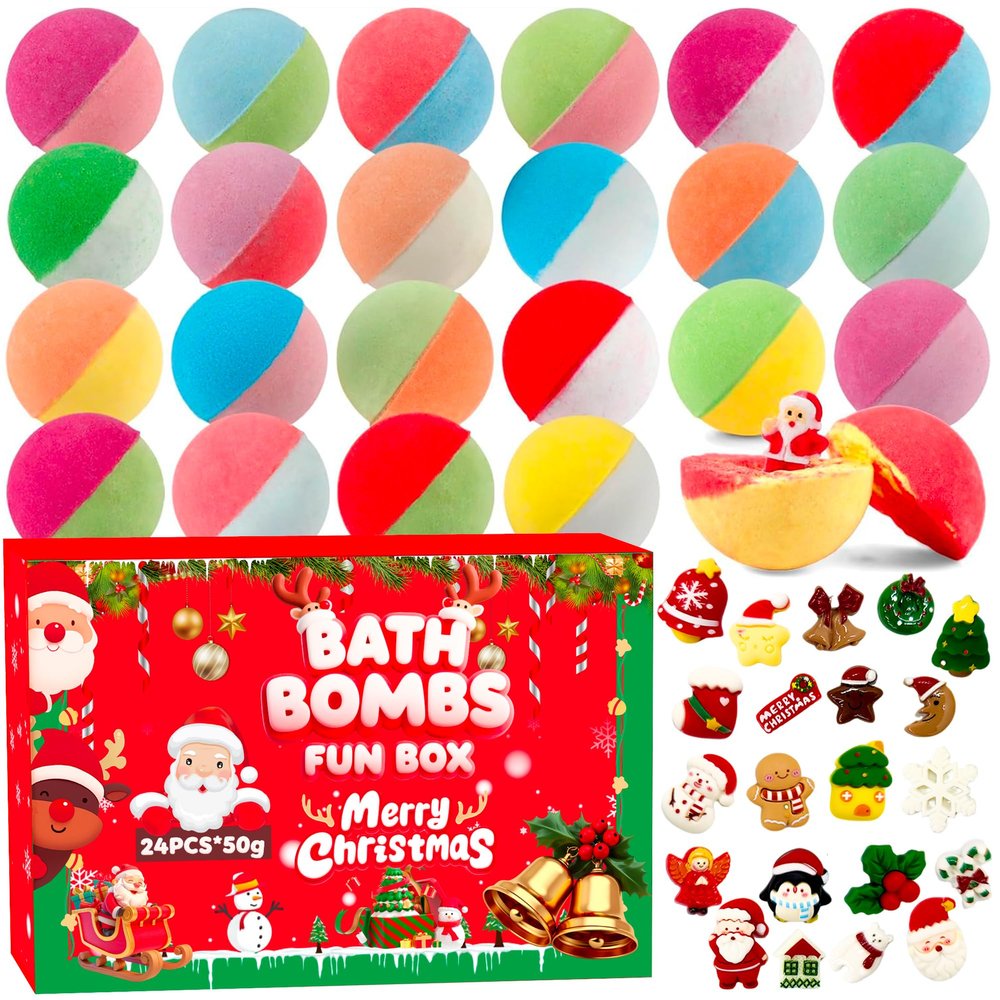 VVBAODL Christmas Bath Bombs Advent Calendar for Kids - 24 Days Bath Bomb Set with 24 Surprise Toys Inside, Xmas Countdown Calendar Gift for Girls & Boys (2025)