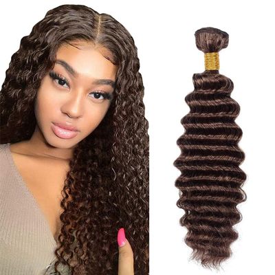 Color #4 Human Hair Bundles Chocolate Brown Deep Wave Single Bundle Human Hair 16 Inch Double Weft Grade 12A Unprocessed Virgin Remy Hair Extension