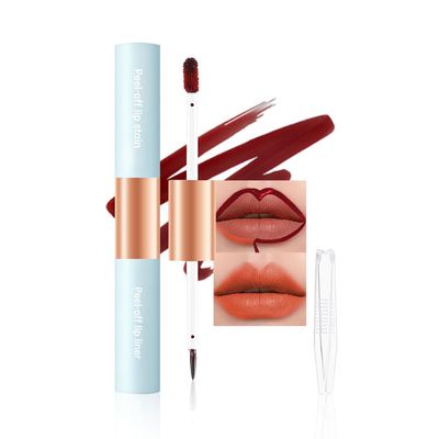 Matte Lip Stain Peel Off Lip Gloss& Lip Liner 2-in-1: One end defines lips with precision liner, the other peels off to reveal long-lasting, waterproof, smudge-proof, transfer-proof matte color.2#