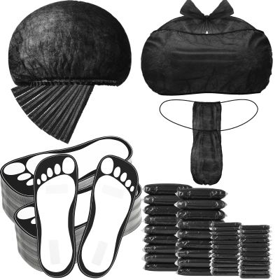 Chicingyou 144 Pcs Spray Tanning Supplies Included Spray Tan Feet Pads Hair Nets Disposable Bra Underwear Caps Kit for Sunless Tan Self Tanning at Home or Salon Accessories (Black)