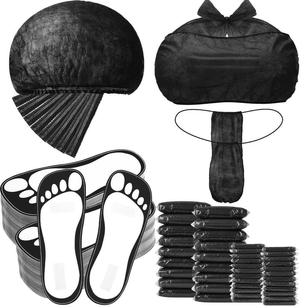Chicingyou 144 Pcs Spray Tanning Supplies Included Spray Tan Feet Pads Hair Nets Disposable Bra Underwear Caps Kit for Sunless Tan Self Tanning at Home or Salon Accessories (Black)