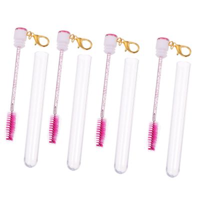 Mikinona 4pcs Portable Hanging Mascara Tube with Rhinestone Keychain Lash Brow Comb Brushes for Eyelash and Eyebrow Makeup Lightweight Travel Friendly Tools for Women