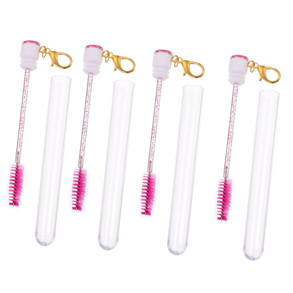 Mikinona 4pcs Portable Hanging Mascara Tube with Rhinestone Keychain Lash Brow Comb Brushes for Eyelash and Eyebrow Makeup Lightweight Travel Friendly Tools for Women