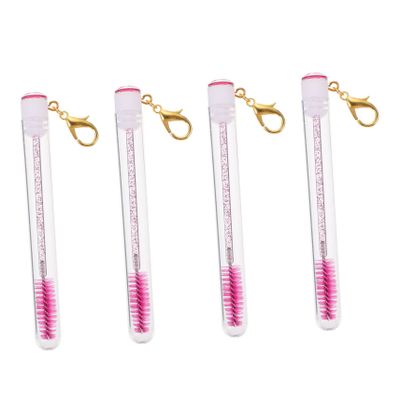 BIUDECO 4pcs Eyelash Brush Keychain for Women Long Tube Lash Combs with Rhinestones Portable Mascara Spoolies Rose Red for Travel Daily Makeup and Eyelash Grooming