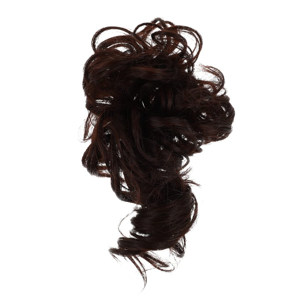 COOLHIYA Natural Messy Bun Hairpiece with Elastic Holder for Women Curly Synthetic Hair Extension for Updo Ponytail Braided Styles Volume Enhancing Hair Bun Accessory in Dark Brown Suitable