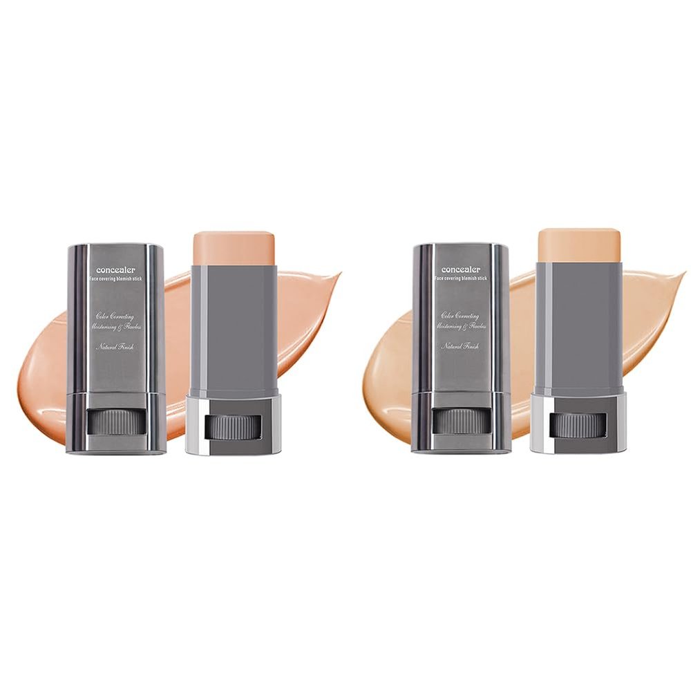 2PCS 3-in-1 Foundation Stick Beauty Balm Serum Boosts Skin Tone, Solid Tinted Moisturizing Serum Contouring Foundation for Women, Natural Finish, Buildable Medium to Full Coverage(02#+03#)