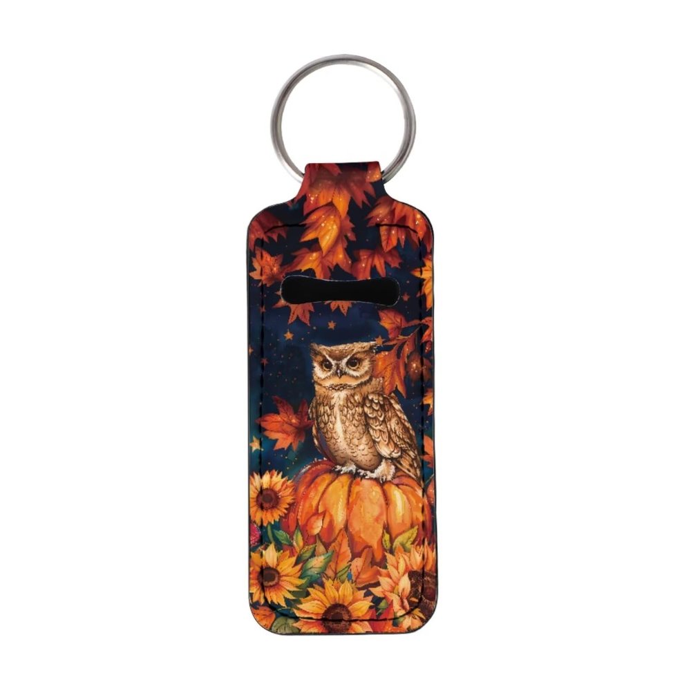 Rucaresri Maple Leave Owl Pumpkin Pattern Chapstick Holder Keychain Clip-on Sleeve Chap Stick Pouch Lip Balm Holsteror Lipstick Tracker Safeguard