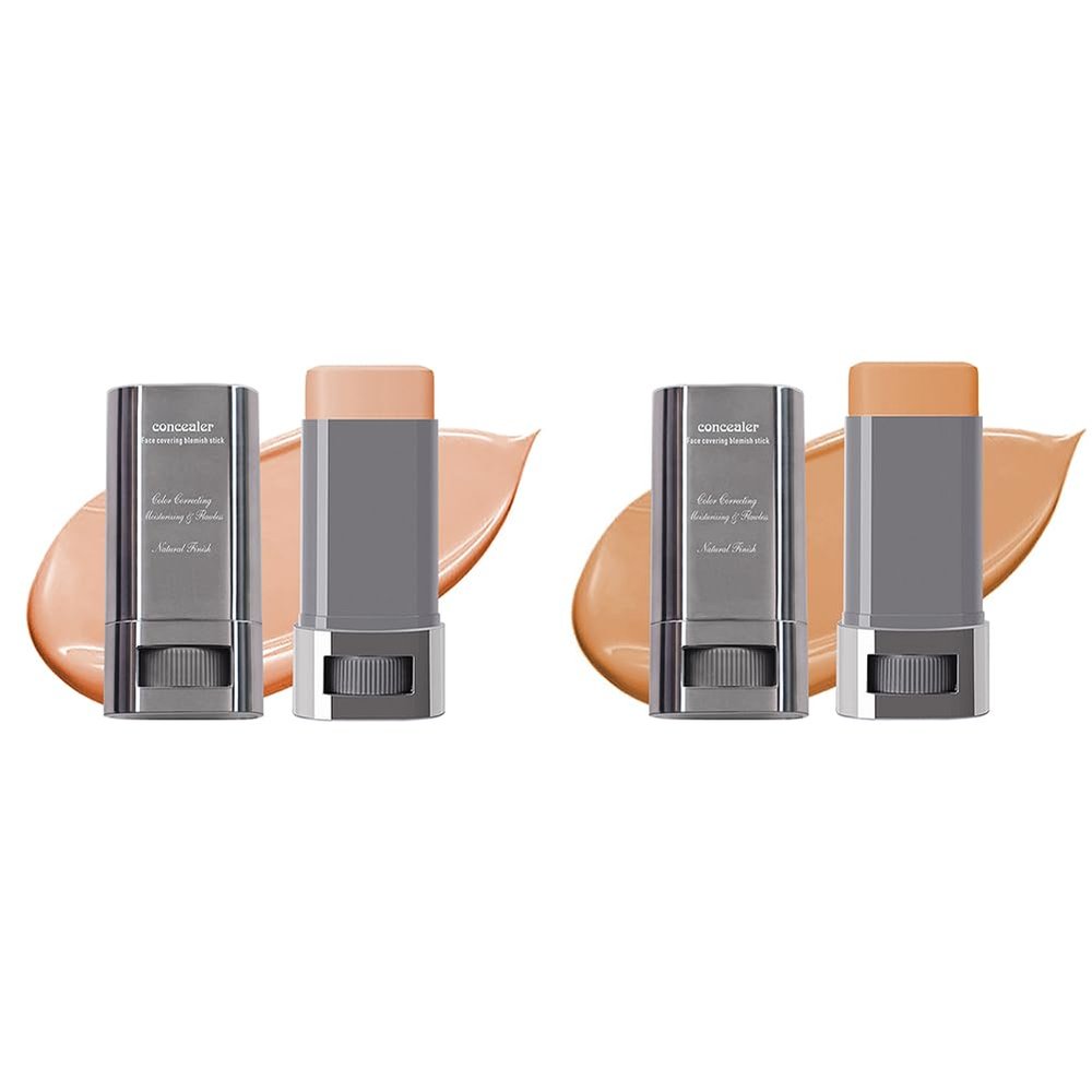 2PCS 3-in-1 Foundation Stick Beauty Balm Serum Boosts Skin Tone, Solid Tinted Moisturizing Serum Contouring Foundation for Women, Natural Finish, Buildable Medium to Full Coverage(02#+04#)
