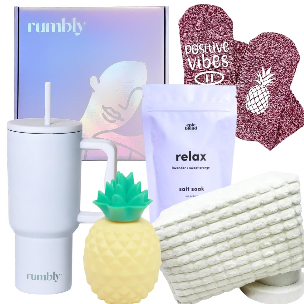 IVF Transfer Box - Fertility Care Package with Pineapple Lip Balm, Bath Soak, Tumbler, IVF Prep Pouch & Lucky Socks - Gift for Women Going Through IVF - 5 Curated Items