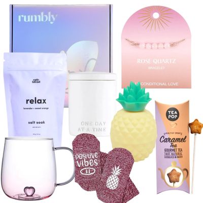 IVF Embryo Transfer Box - Complete Care Package with Pineapple Lip Balm, Rose Quartz Bracelet, Bath Soak, Mug, Socks, Candle & Tea - Fertility Support Gift for Women - 7 Curated Items