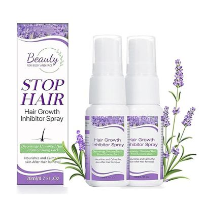 Painless Hair Removal Spray - 2 Pack Permanent Hair Removal Spray Lavender Hair Inhibitor For Face, Arms, Legs, Armpits Non-Irritating - 20ml Each