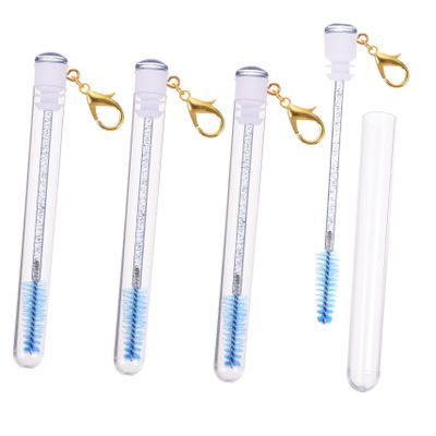 FOMIYES 4pcs Eyelash Brush Tubes with Keychain Durable Mascara Wands Blue Long Eyebrow Brush Wands Portable Eyelash Comb for Precise Makeup Application