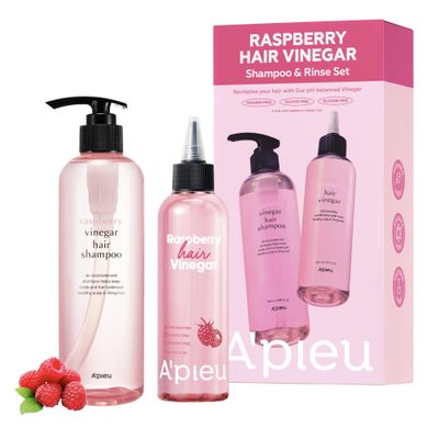 APIEU Raspberry Vinegar Shampoo & Hair Vinegar Rinse Conditioner Set Scalp Clarifying, Buildup Removal, Refresing Finish, and pH-Balancing. Korean Hair Care (16.9 fl oz / 6.76 fl oz)