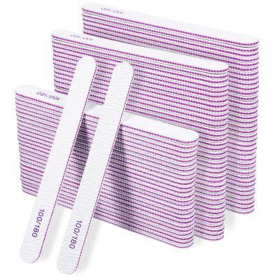 150 Pcs 100/180 Grit Nail Files, Double Sided Emery Boards, Washable Reusable Nail Buffers, Manicure Tools for Natural Acrylic Toenails Home and Salon Use