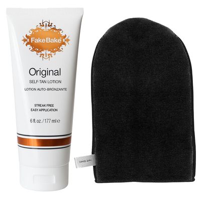 Fake Bake Original Self-Tanning Lotion with Professional Mitt  Natural-Looking, Long-Lasting Sunless Tanner for Face & Body  Streak-Free Formula for All Skin Tones  6 oz