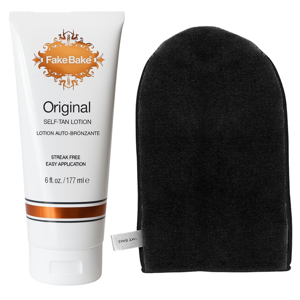 Fake Bake Original Self-Tanning Lotion with Professional Mitt  Natural-Looking, Long-Lasting Sunless Tanner for Face & Body  Streak-Free Formula for All Skin Tones  6 oz