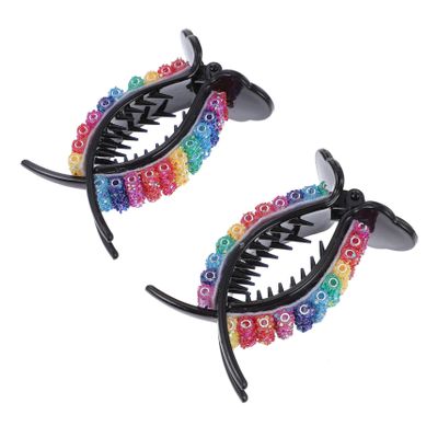 COOLHIYA 2Pcs Colorful Rhinestone Hair Clips for Women Strong Hold No Slip Alligator Hair Clamp Grips Comfortable Ergonomic Design Stylish French Barrette for Weddings and Special Occasions