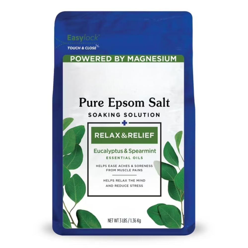 Epsom Salt Soak with Magnesium, Eucalyptus-Spearmint  3 lbs Resealable Bag | Relaxing Bath Salt for Muscle Relief, Detox & Stress Relief | Non-GMO, No Additives