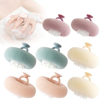 2-in-1 Sunflower Bath Ball, Soft Suction Cup Exfoliating Shower Sponge with Cleaning Brush, Sponge Mesh Pouf Shower Ball for Women, Men Shower (Mix 8pcs)
