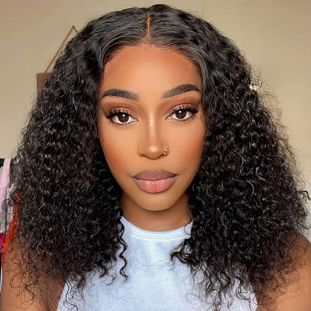 Kinkycurly Wig Human Hair 13x6 Lace Front Wigs Human Hair Afro Kinky Curly Wig 18 inch Pre Plucked 180% Density Black Jerry Curly Afro Kinky-Curly Natural Hairline Full Bouncy Thick Average Size