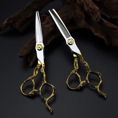 6inch 440c Steel Scissor Gold Cut Hair Scissors Cutting Barber Haircut thinning Shears Hairdresser Scissors