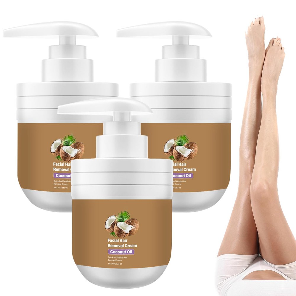 Coconut Oil Facial Hair Removal Cream, Facial Depilatory Cream, for Sensitive Skin Body 3.53 Fl Oz (3)
