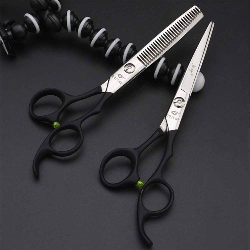 6.0 Inch Professional Hairdressing Scissors Set, Hair Cutting Barber Shears Kits, Hairdresser Thinning Scissors & Straight Shears, Three Colors, for Men Women Kids,Black
