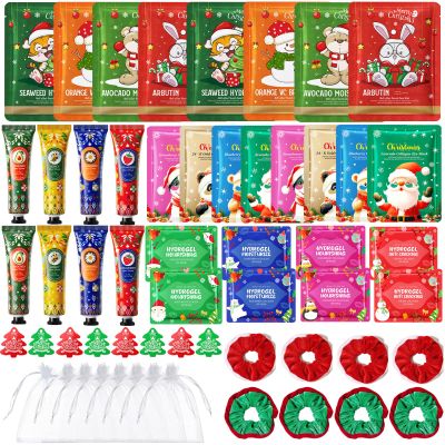 56PCS Christmas Spa Party Supplies,Christmas party Favors for Women, Facial Masks,Under Eye Patches,Hand Cream, Lip mask,Hair Band,Merry Christmas Tags and Organza Bags,Skincare Set, Home Spa Kit