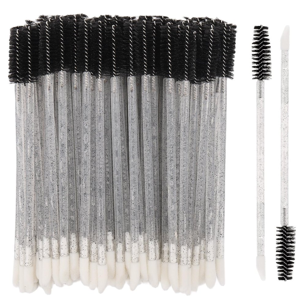 100 Pcs Dual Ended Eyelash Brush Lip Brush, Black Disposable Mascara Wands Lipstick Applicator, Eyebrow Spoolies Brush for Eyelash Extensions