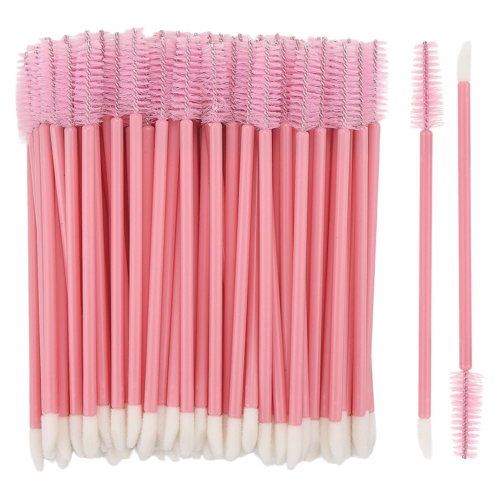 100 Pcs Disposable Mascara Wands Dual Ended Eyelash Brush Lip Brush, Lipstick Applicator Eyebrow Spoolies for Eyelash Extensions, Portable Makeup Brush for Eyebrow, Lip - Pink