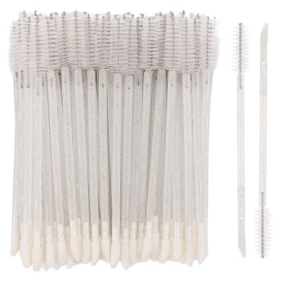 100 Pcs Disposable Mascara Wands Dual Ended Eyelash Brush Lip Brush, Lipstick Applicator Eyebrow Spoolies Brush for Eyelash Extensions - White