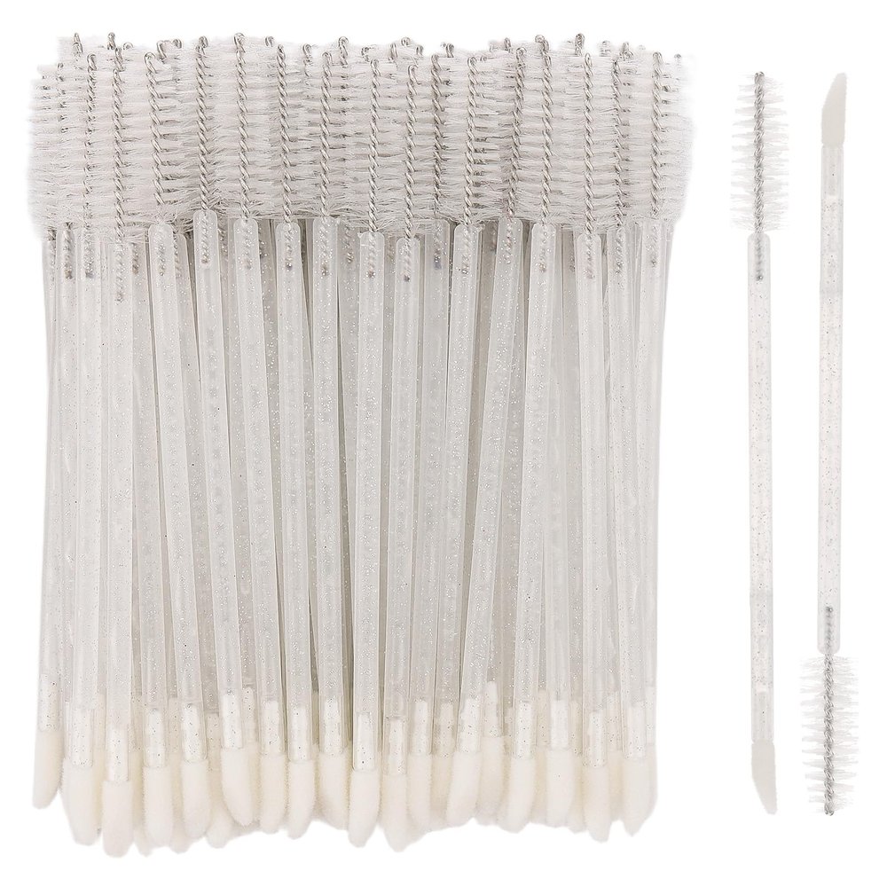 100 Pcs Disposable Mascara Wands Dual Ended Eyelash Brush Lip Brush, Lipstick Applicator Eyebrow Spoolies Brush for Eyelash Extensions - White