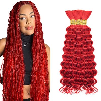 30 30 30 Inch Red Human Braiding Hair for Boho Braids 150g Curly Boho Hair for Braiding Knotless Red Deep Wave Bulk Bohemian 3 Bundles/Pack