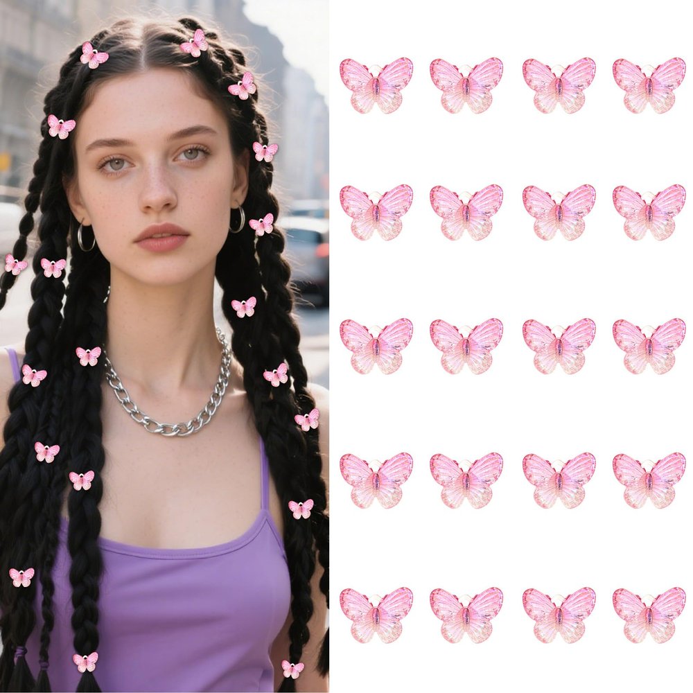 Amariver Mini Butterfly Hair Clips Glitter 90s Accessories for Women 20Pcs Small Hair Clips Pink Accessories for Girls