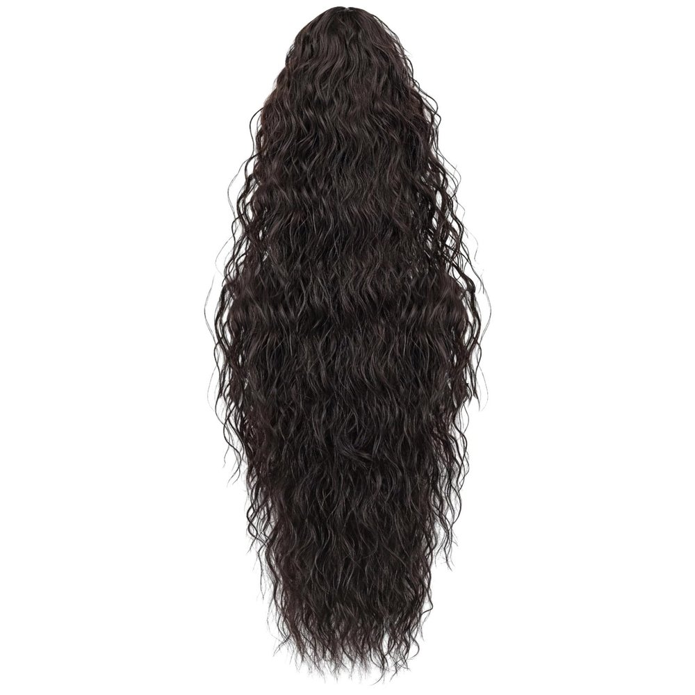 30-Inch Brown Black Wavy Ponytail Hairpiece, Claw Clip Design for Easy Secure Wear, Curly Extension