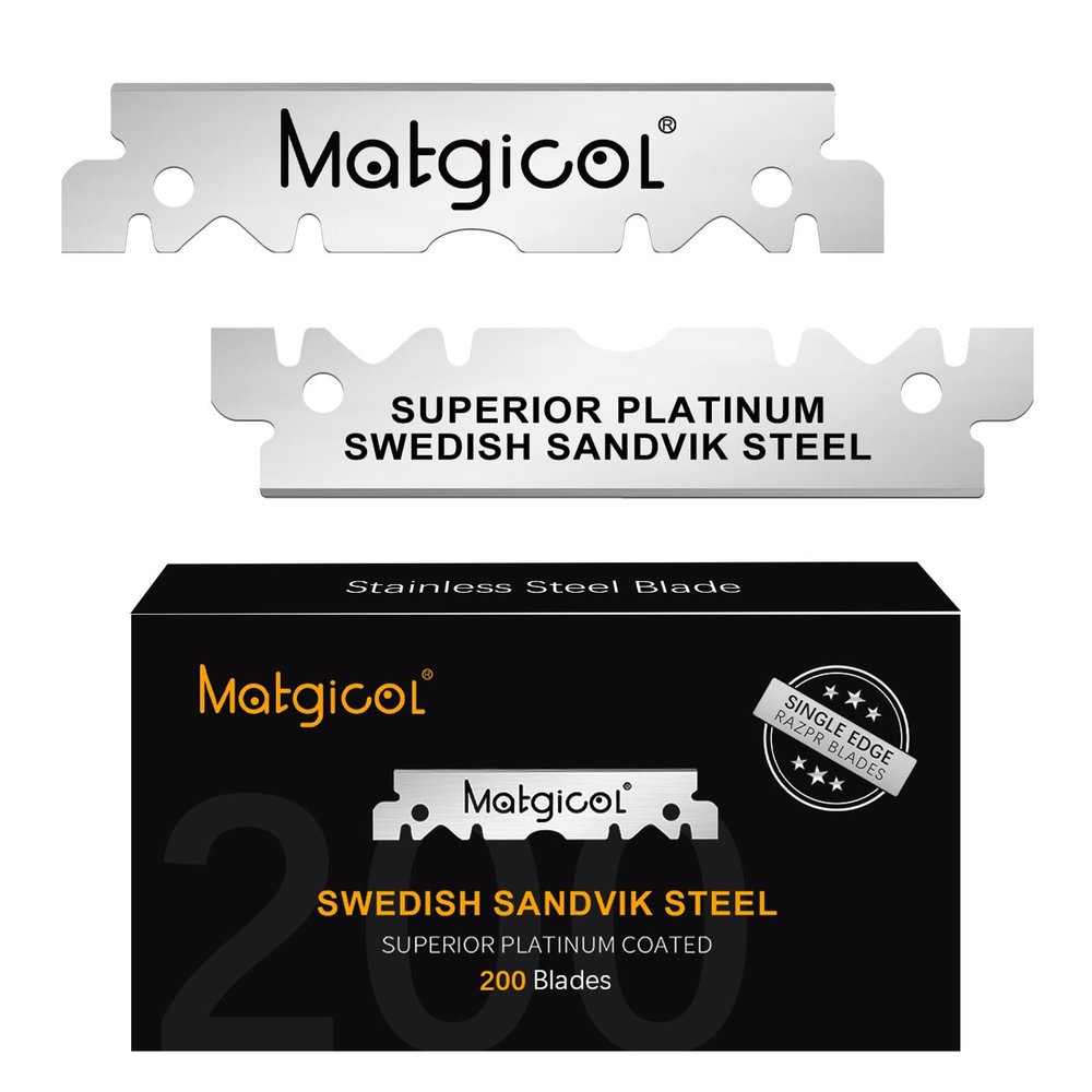 Single Edge Razor Blades Refills - 200 Count Swedish Premium Platinum Straight Razors Blades for Men - Sharp, Smooth and Comfortable Shaving