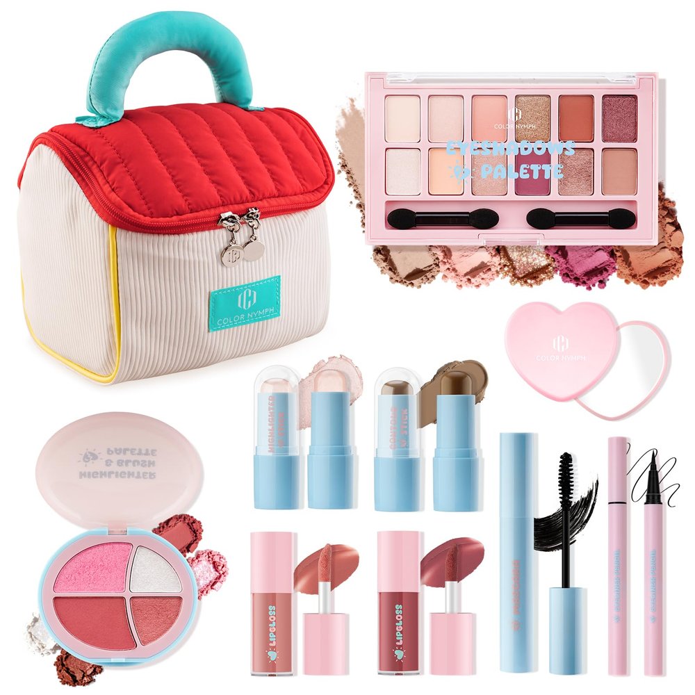 Color Nymph All In One Girls Makeup Kits for Teen Girls & Women Full Kit with Cutie Pie Handbag, Make up Set for Girl with Eyeshadow Blushes Contour Highlighter Lipgloss Mascara Eyeliner and Mirror