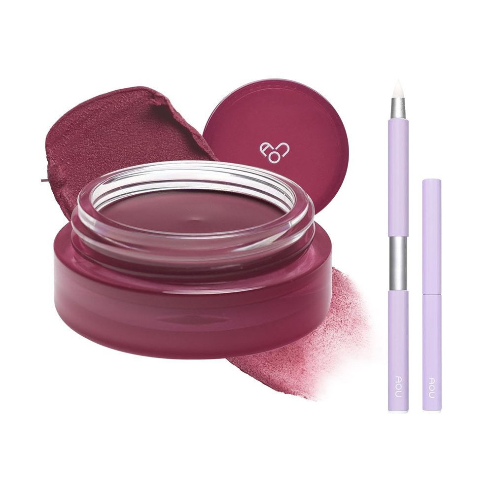 AOU FLOOFY MATTE BALM x Lip Brush - 04 Cold Balm & Pencil Brush | Tinted Balm Blusher for Lips and Cheeks, Compact & Retractable Pencil Brush for Easy Carry with Pointed Tip