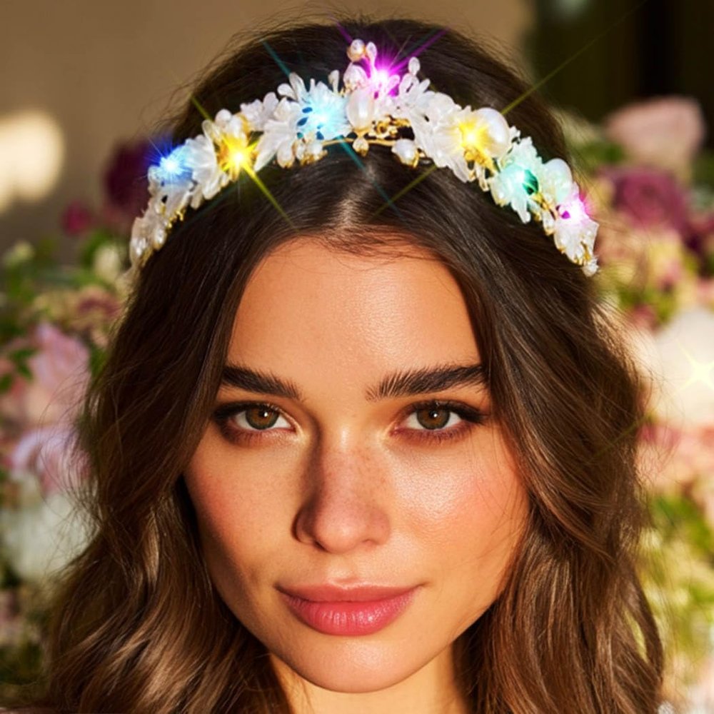 Kilshye Light Up Fairy Tiaras and Crowns Glow Pearl Wedding Headband Prom Hair Accessories for Women (Gold)