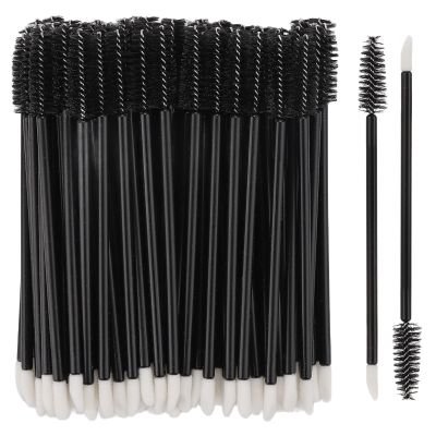 100 Pcs Disposable Mascara Wands Dual Ended Eyelash Brush Lip Brush, Lipstick Applicator Eyebrow Spoolies for Eyelash Extensions, Portable Makeup Brush for Eyebrow, Lip - Black