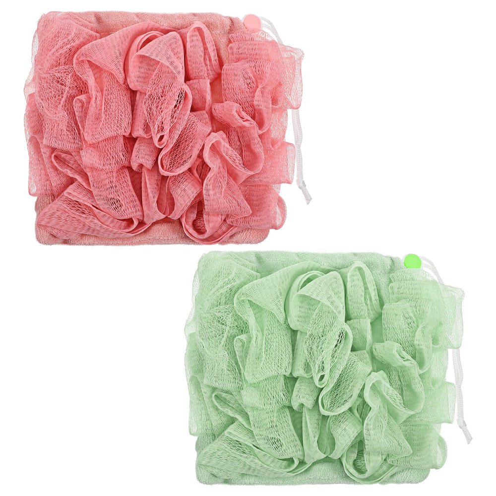 2 PCS Loofah Washcloth, Soap Bar Loofah with Drawstring Soft, 2 in 1 Loofahs Sponge Washcloth for Cleansing and Smooth Skin(Pink, Green)