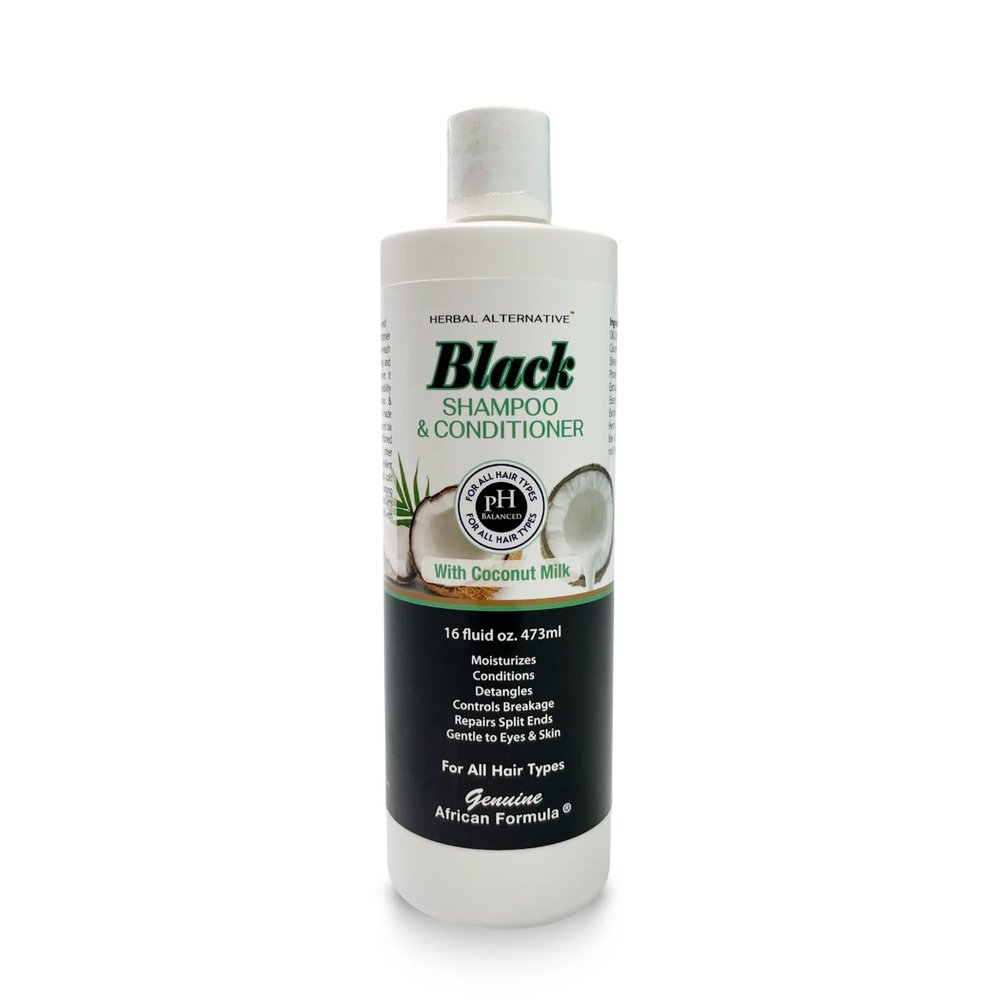 Black Shampoo & Conditioner with Coconut Milk | 2-in-1 Moisturizing Shampoo & Conditioner for Dry, Itchy, or Damaged Hair | Shea Butter, Keratin & Vitamin E | Hydrates, Smooths Frizz, Adds Shine, 16oz