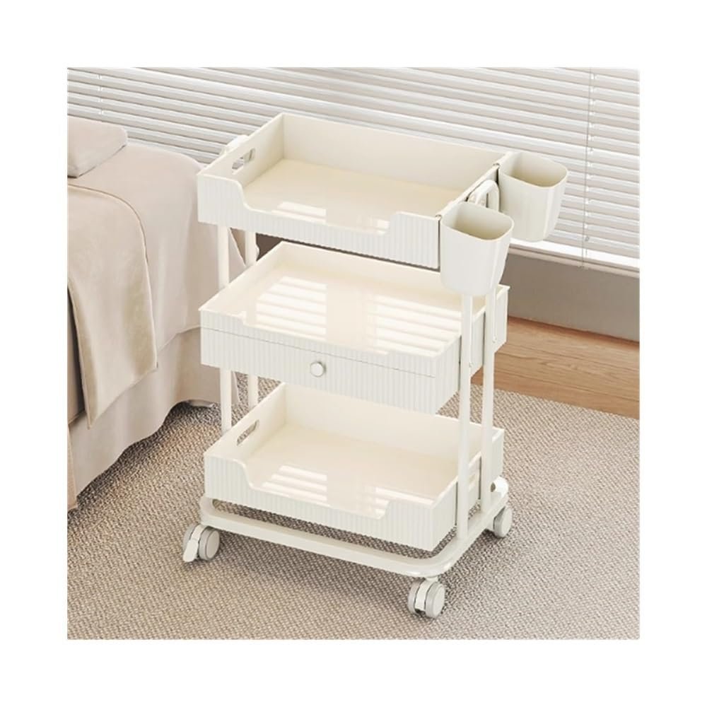 Barber Cart Hair Salon Storage Rack, Beauty Salon Small Cart, Specialized Equipment and Tool Cart for Beauty Salons for Hairdressing Tools(White)
