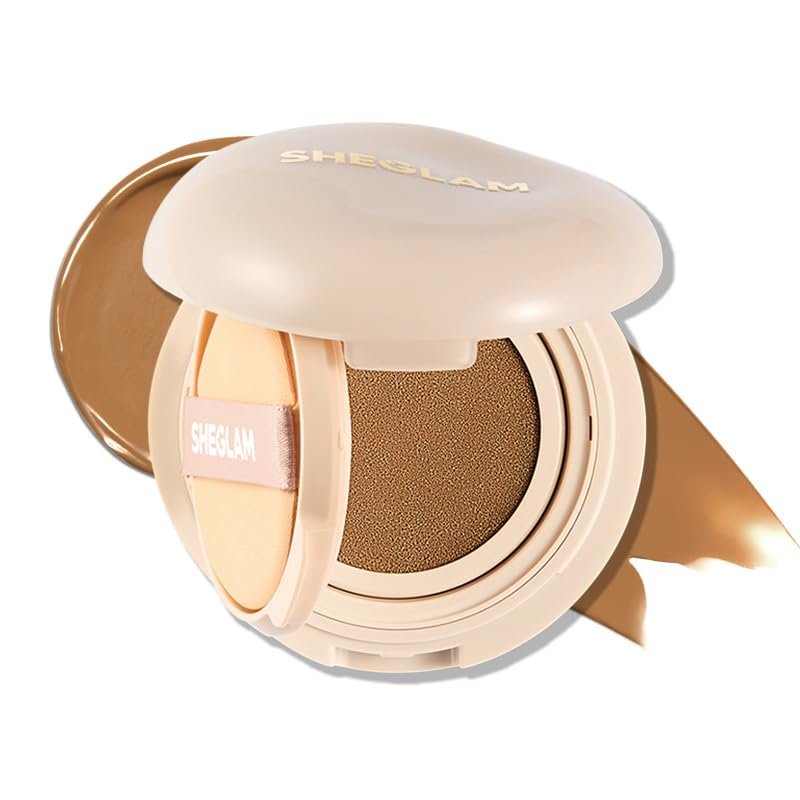 SHEGLAM Lock & Go Long-Lasting Cushion Foundation Soft Matte Weightless Waterproof for Flawless Base Makeup-Caramel