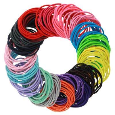 200PCS Basics Pony Tail Hair Ties, Multicolor Hair Ties, Elastic Rubber Bands for Women, Seamless Ponytail Holders for Thick Curly Hair, Thin Curly Hair Ponytail Holder (Rainbow Colors)
