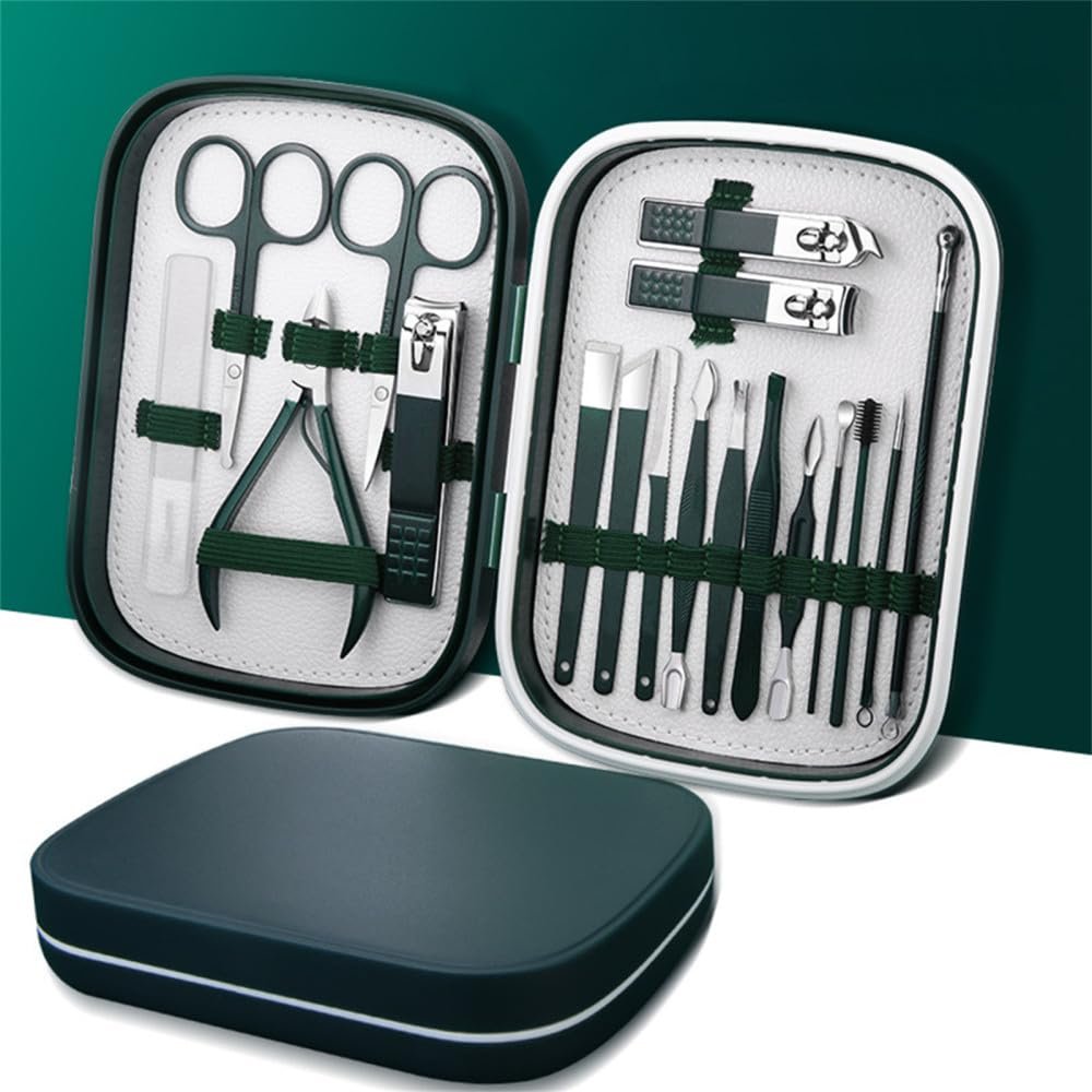 18Pcs Sharp Nail Clipper Set Household Pedicure Tool Nails Scissors Simple Portable Women Men Manicure Cuticle Remover,Dark Green
