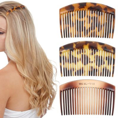 6 Pack Vintage French Side Comb Curved Comb Clip French Tortoise Hair Combs 23-Closely-Tooth Hair Side Combs for Women Accessories with Teeth Styling Twist Sides Clips