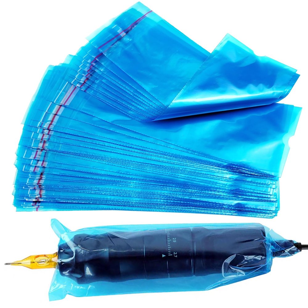 100 Pack Tattoo Pen Machine Cover, Disposable Gun Wrap, Pen Bags for Tattoo Equipment and Supplies (Blue, 100Pack)