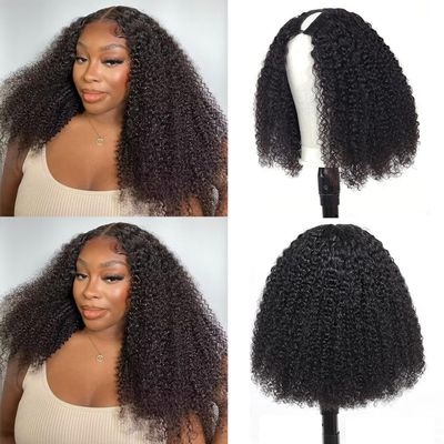 Homgoss Afro Kinky Curly Human Hair Wigs Upgrade V Part Wigs With Drawstring,200% Density Wear And Go Glueless Wig Human Hair Full Head Clip Ins Half Wig(26 Inch,Natural Color)